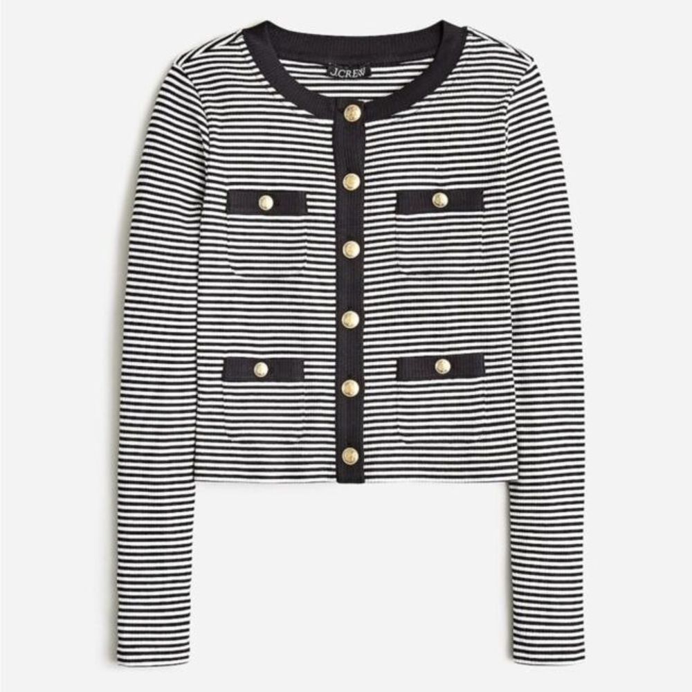 J. Crew Vintage Rib Lady Jacket in Black and White Stripe